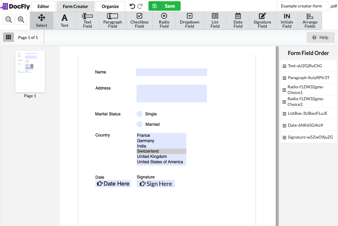 screenshot of free pdf form creator from PDF Pror