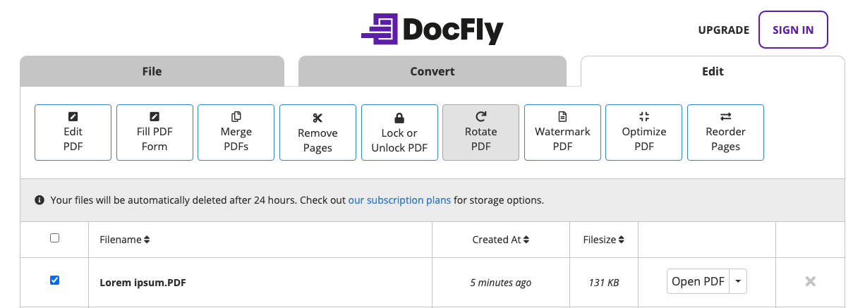 rotate PDF permanently with DocFly
